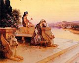 Arab Canvas Paintings - Elegant Arab Ladies on a Terrace at Sunset